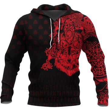 Viking Hoodie Old Norse Odin Tattoo Red RLT12