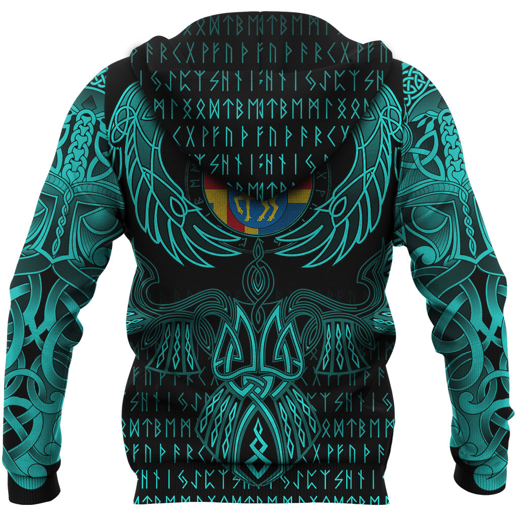 Viking Aaland Islands Zip Hoodie Valknut of Odin Cyan RLT12