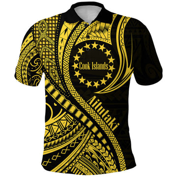 Aitutaki Cook Islands Polo Shirt Gold Polynesian Wave Style LT9