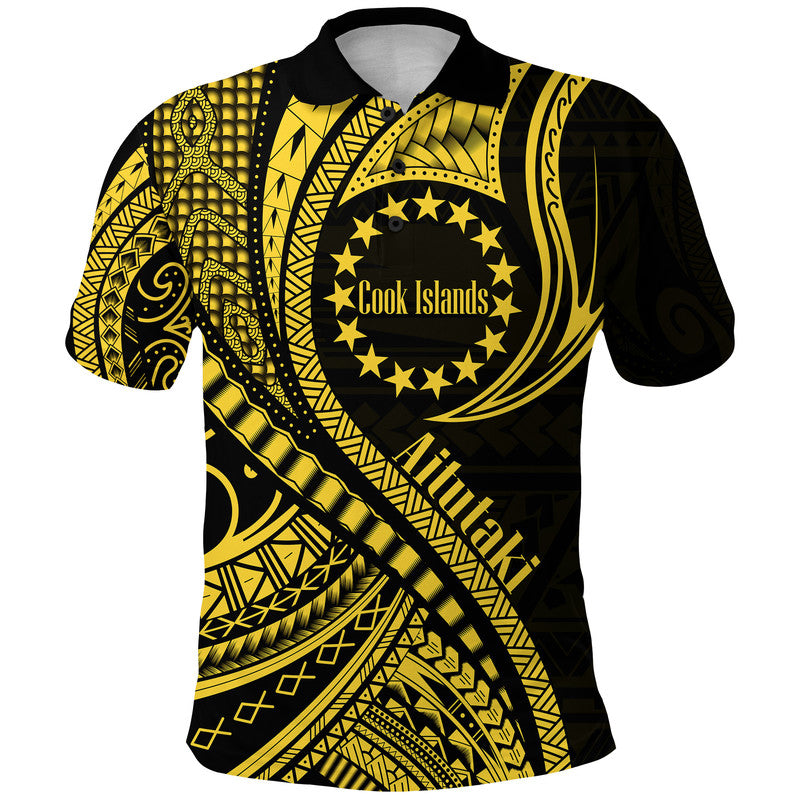 Custom Aitutaki Cook Islands Polo Shirt Gold Polynesian Wave Style LT9