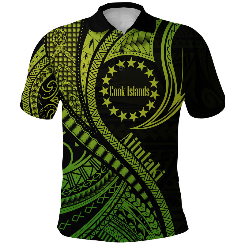 Aitutaki Cook Islands Polo Shirt Green Polynesian Wave Style LT9