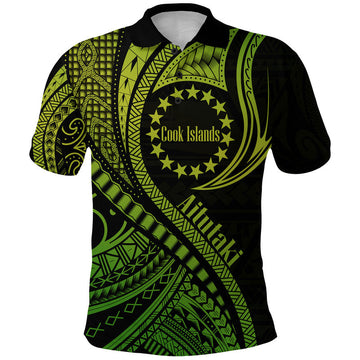 Custom Aitutaki Cook Islands Polo Shirt Green Polynesian Wave Style LT9