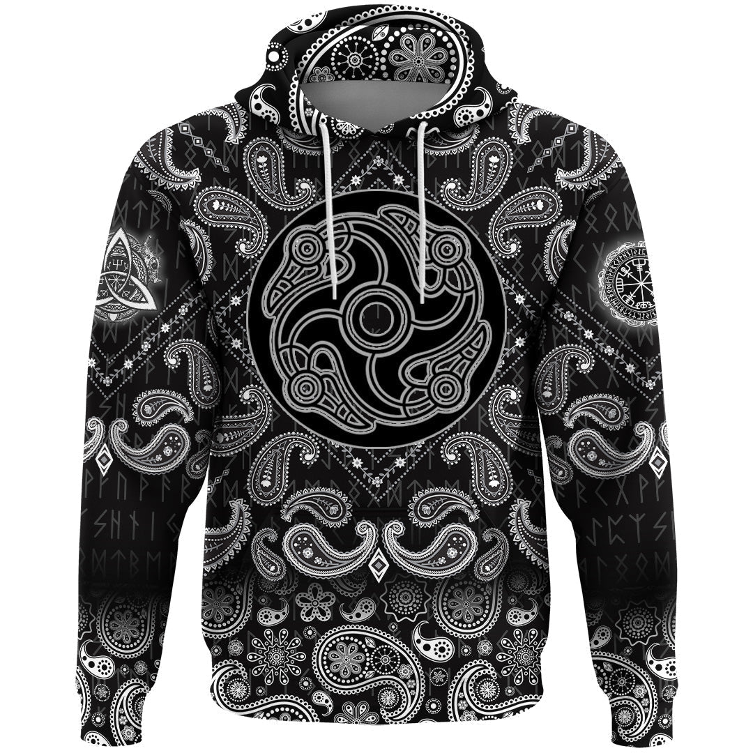 Viking Hoodie Ancient Celtic Mythological Symbol Of Bird with Bandana Paisley Style RLT12