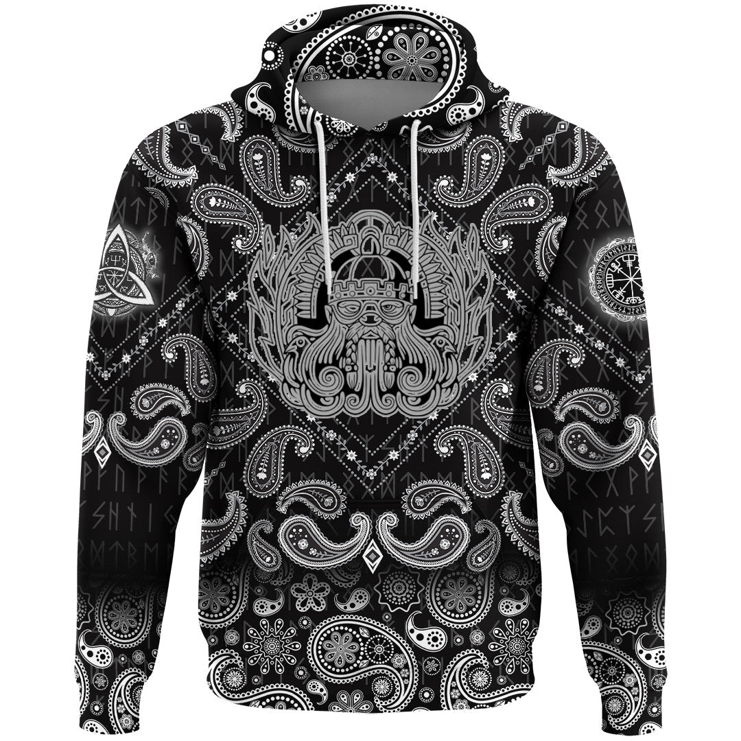 Viking Hoodie Ancient Scandinavian God Odin with Bandana Paisley Style RLT12