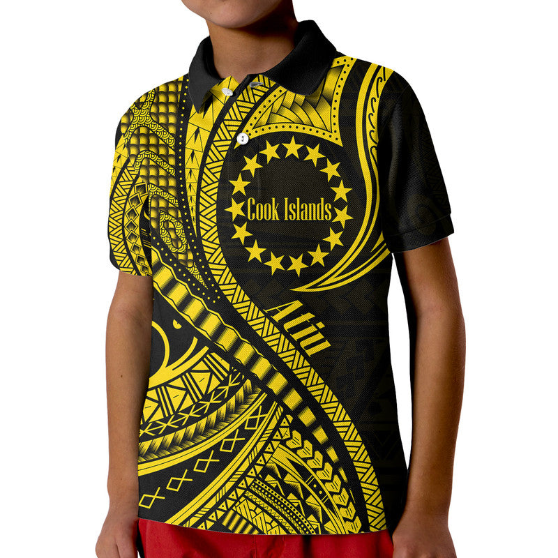 Atiu Cook Islands Polo Shirt Gold Polynesian Wave Style LT9