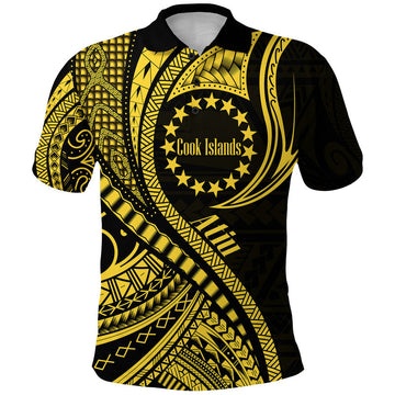 Atiu Cook Islands Polo Shirt Gold Polynesian Wave Style LT9