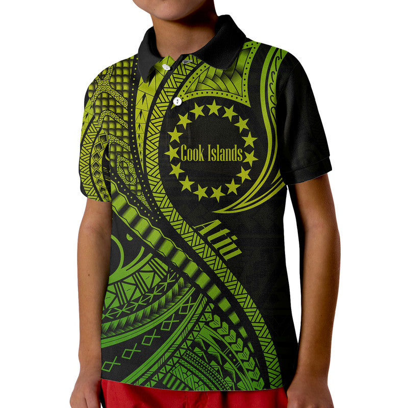 Atiu Cook Islands Polo Shirt Green Polynesian Wave Style LT9