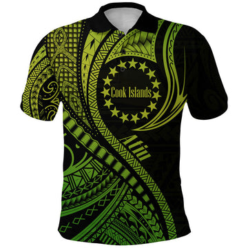 Atiu Cook Islands Polo Shirt Green Polynesian Wave Style LT9