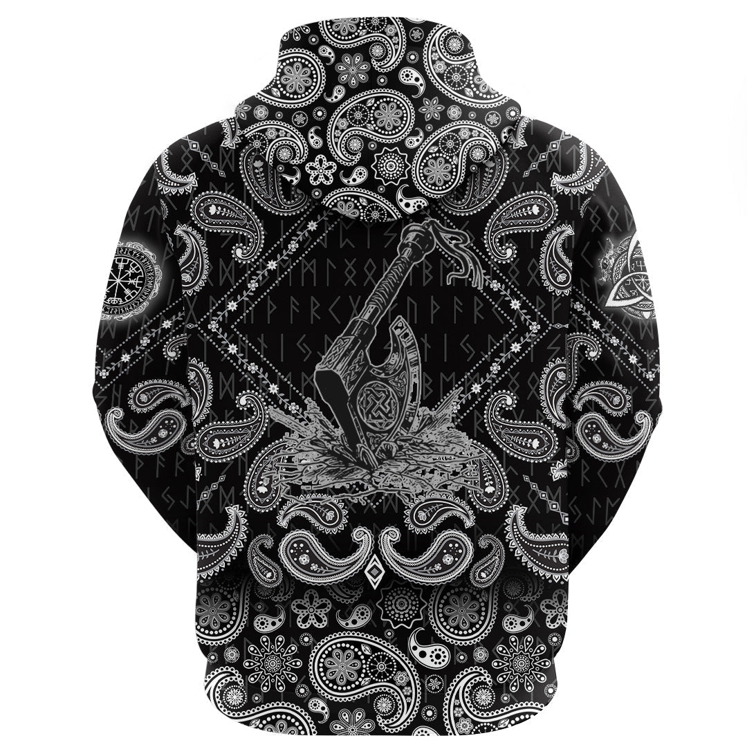 Viking Hoodie Axe In The Celtic Art Thors Hammer Axe Viking with Bandana Paisley Style RLT12