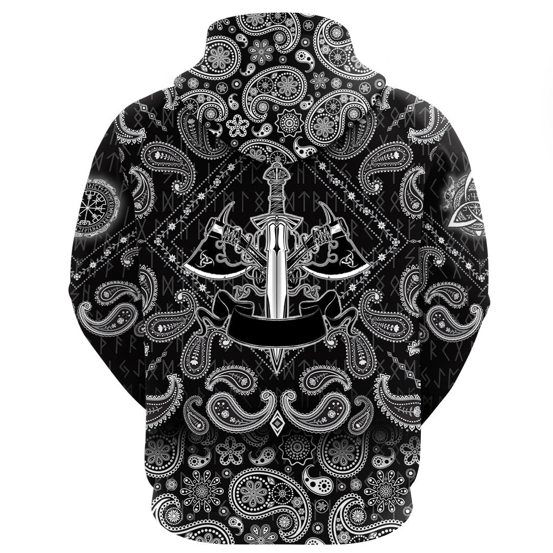 Viking Hoodie Axes with Bandana Paisley Style RLT12