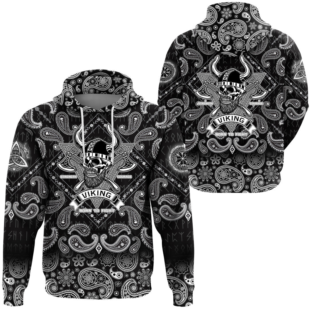 Viking Hoodie Bearded Warrior Skull With Crossed Axes with Bandana Paisley Style RLT12