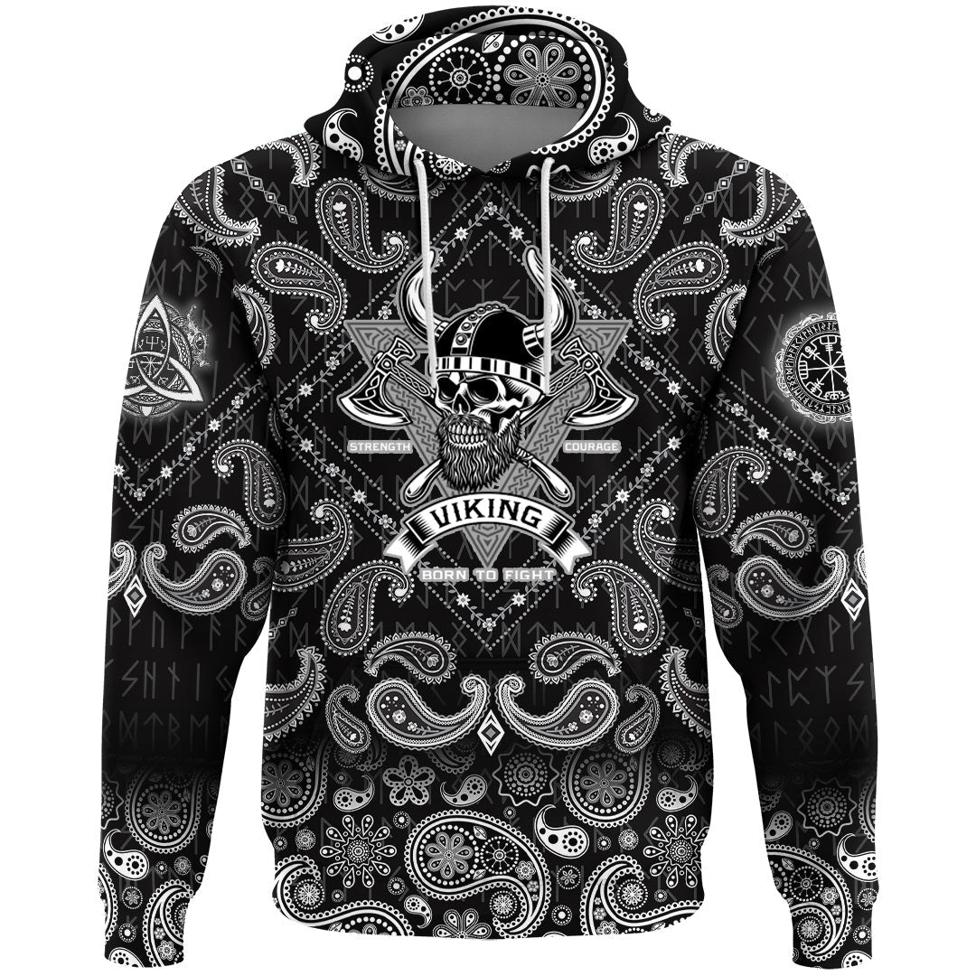 Viking Hoodie Bearded Warrior Skull With Crossed Axes with Bandana Paisley Style RLT12