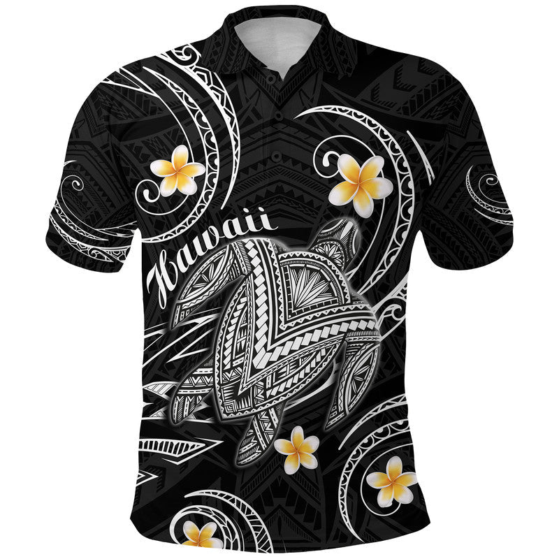 Custom Hawaii Polo Shirt Hawaiian Turtle Plumeria Mixed Polynesian Black Style LT9