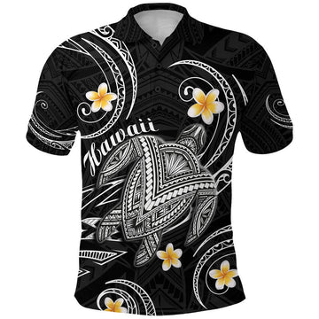 Custom Hawaii Polo Shirt Hawaiian Turtle Plumeria Mixed Polynesian Black Style LT9