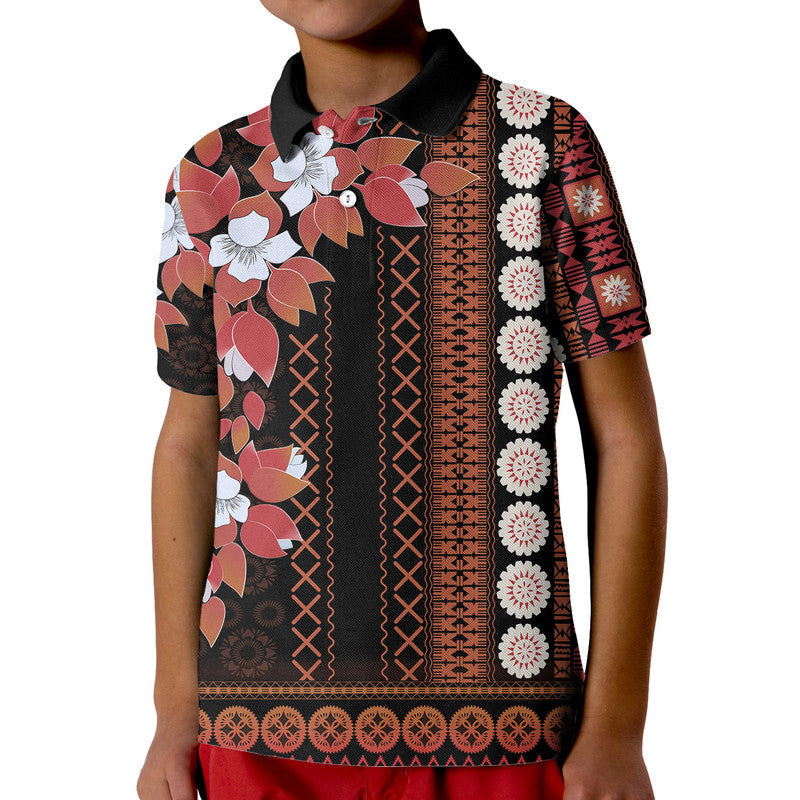 Fiji Polo Shirt Tagimoucia Mixed Black Tapa Style LT9