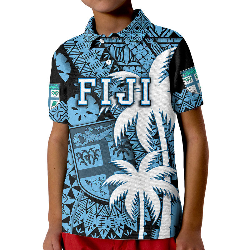 Fiji Polo Shirt Coat Of Arms Masi Tapa Mixed Palm Tree No1 Blue Version LT9