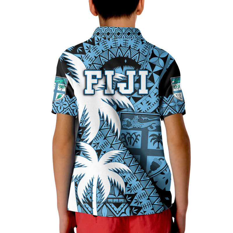 Fiji Polo Shirt Coat Of Arms Masi Tapa Mixed Palm Tree No1 Blue Version LT9