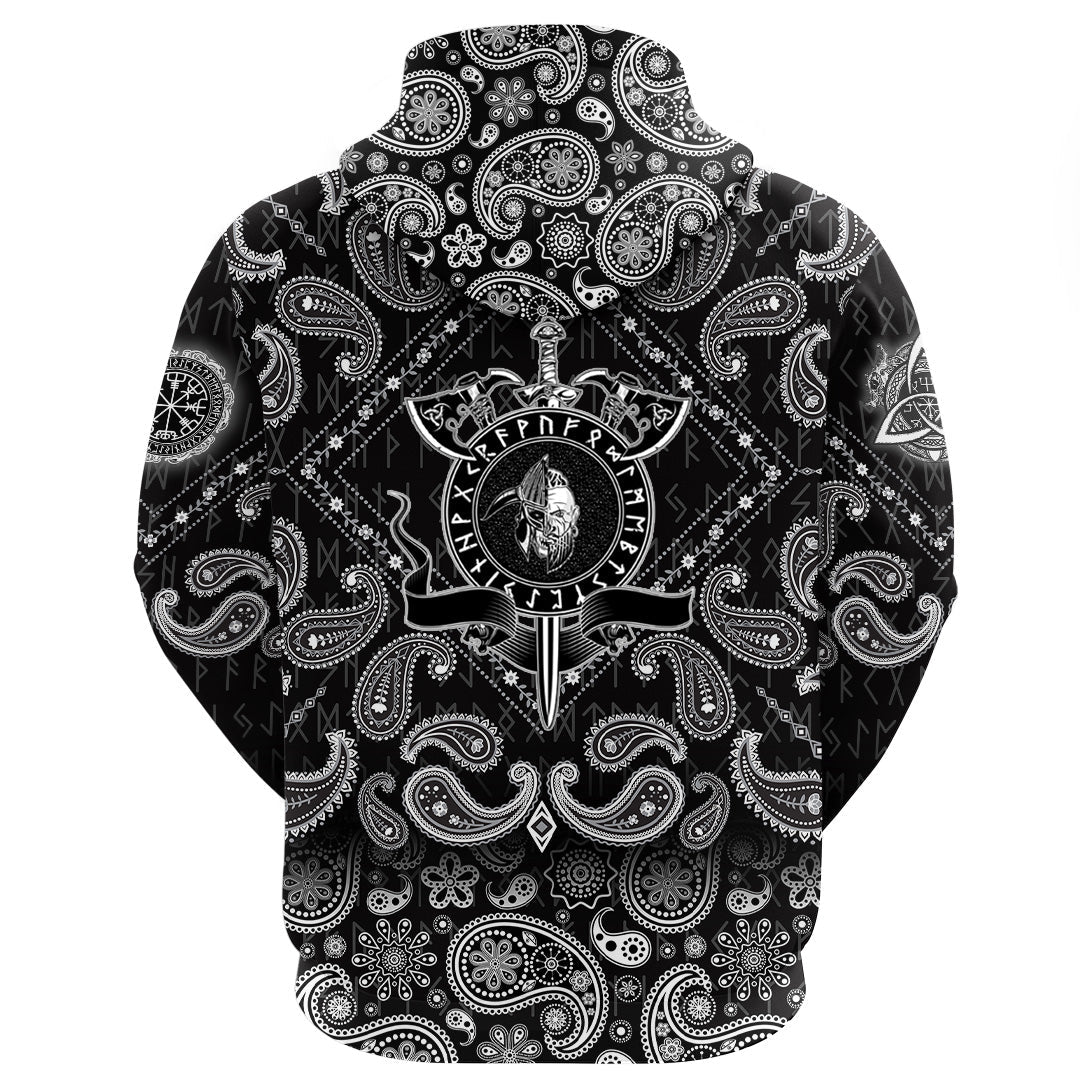 Viking Hoodie Board Axes Sword and Dead Head Of The Hero with Bandana Paisley Style RLT12