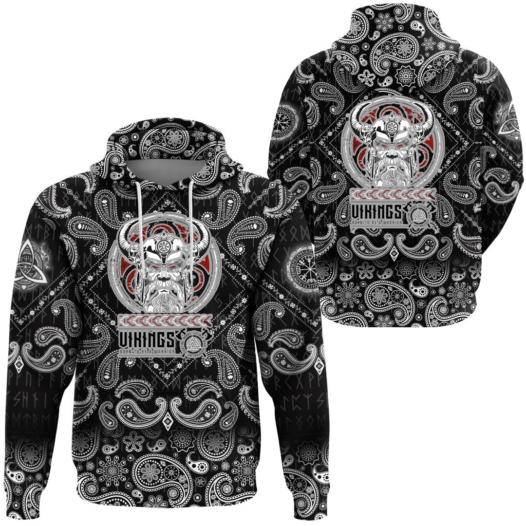 Viking Hoodie Born to Be Warrior with Bandana Paisley Style RLT12
