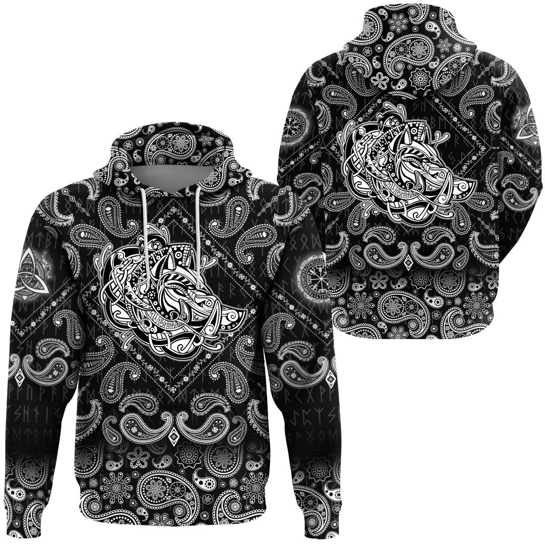 Viking Hoodie Celtic Boar with Bandana Paisley Style RLT12