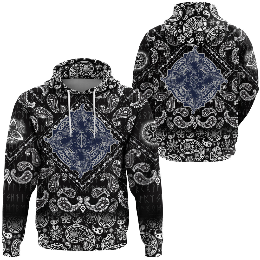 Viking Hoodie Celtic Dragons Symbol Of The Viking Tattoo with Bandana Paisley Style RLT12