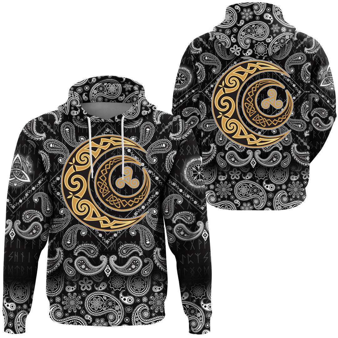 Viking Hoodie Celtic Moons with Bandana Paisley Style RLT12