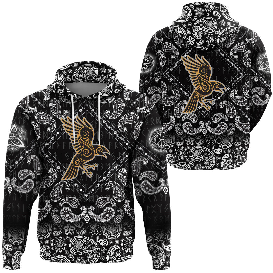 Viking Hoodie Celtic Raven with Bandana Paisley Style RLT12