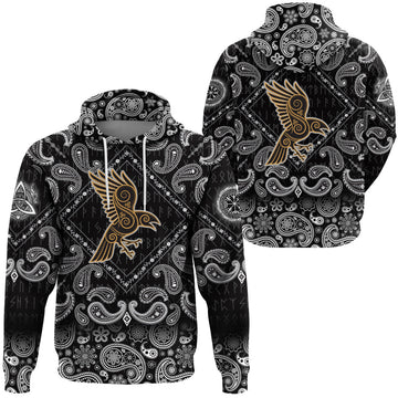 Viking Hoodie Celtic Raven with Bandana Paisley Style RLT12