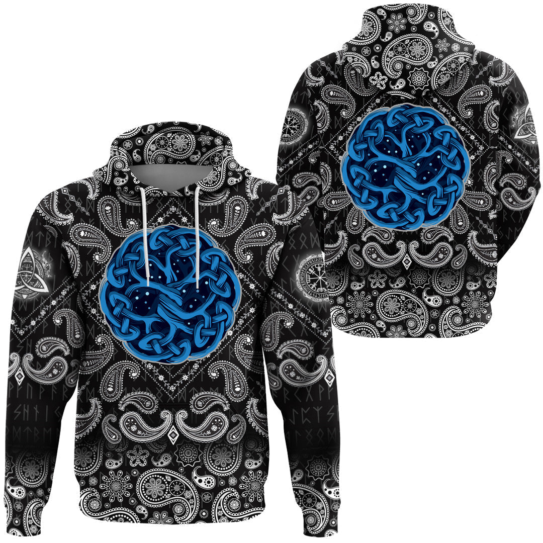 Viking Hoodie Celtic Tree Of Life Yggdrasil Mystic Night with Bandana Paisley Style RLT12