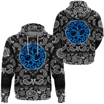 Viking Hoodie Celtic Tree Of Life Yggdrasil Mystic Night with Bandana Paisley Style RLT12