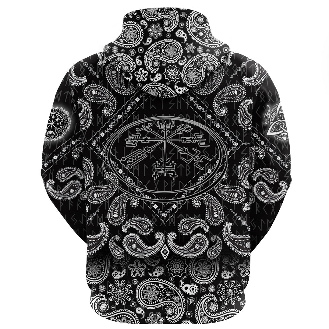 Viking Hoodie Circle Runic Scandinavian with Bandana Paisley Style RLT12