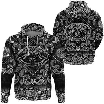 Viking Hoodie Circle Runic Scandinavian with Bandana Paisley Style RLT12