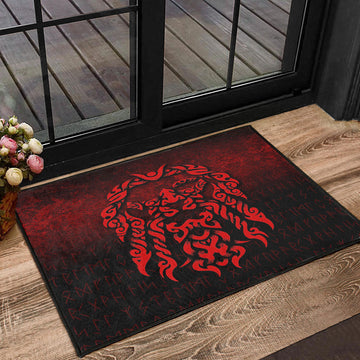 Viking Door Mat Viking God Odin Allfather In Asgard Raven God Red Version Door Mat RLT12