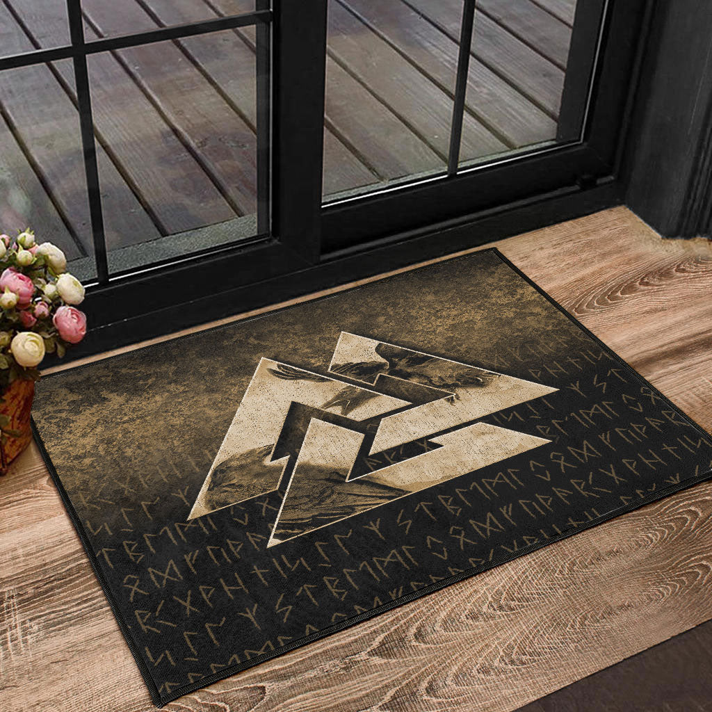 Viking Door Mat Huginn Muninn Ravens from Odin Viking Gold Version Door Mat RLT12