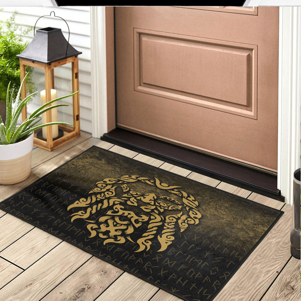 Viking Door Mat Viking God Odin Allfather In Asgard Raven God Gold Version Door Mat RLT12