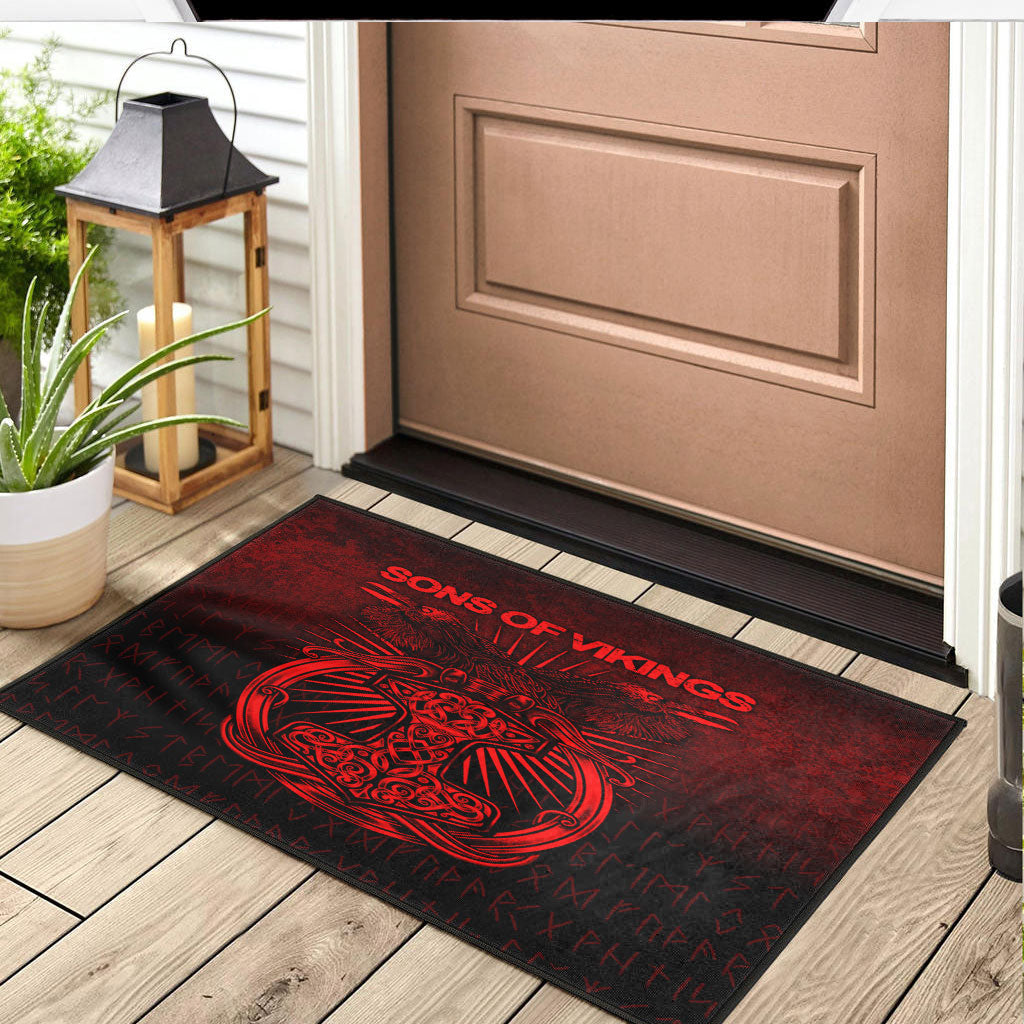 Viking Door Mat Vikings Ravens Mjolnir Red Version Door Mat RLT12