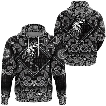 Viking Hoodie Dragon Winged Monster with Bandana Paisley Style RLT12
