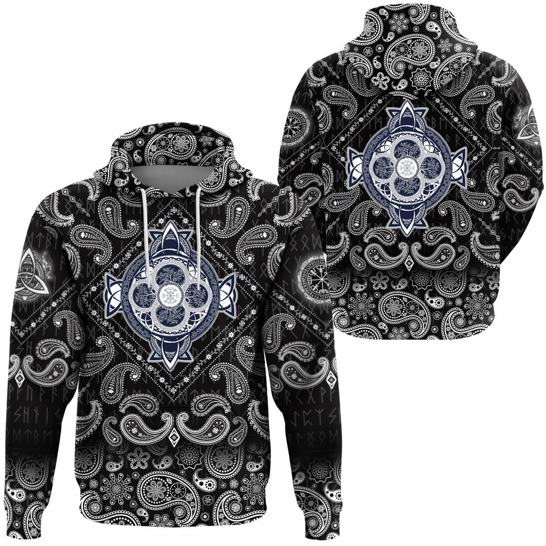 Viking Hoodie Dragons and Celtic Tree Of Life with Bandana Paisley Style RLT12