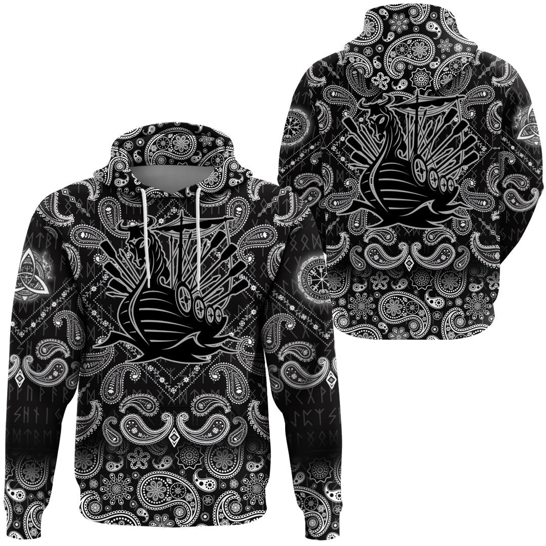 Viking Hoodie Drakkar Ship with Bandana Paisley Style RLT12