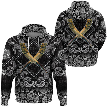 Viking Hoodie Drinking Horn Viking with Bandana Paisley Style RLT12