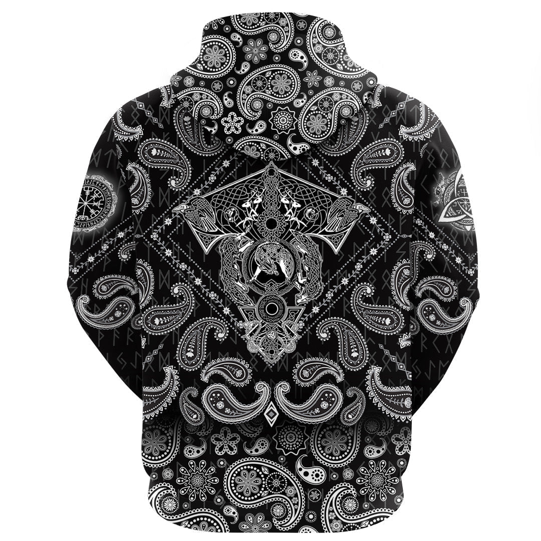 Viking Hoodie Fenrir Wolf Tattoo Style with Bandana Paisley Style RLT12