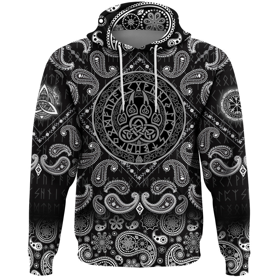 Viking Hoodie Fenrirs Paw with Bandana Paisley Style RLT12