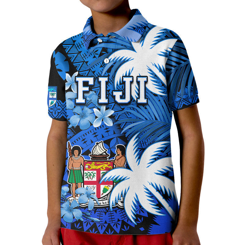 Fiji Polo Shirt Coat Of Arms Masi Tapa Mixed Palm Tree No2 Blue Version LT9