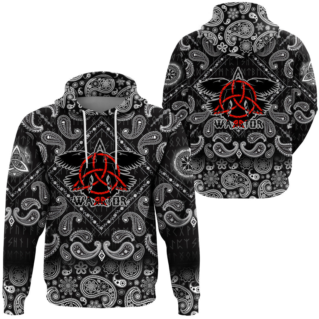 Viking Hoodie Flying Ravens Two Swords with Bandana Paisley Style RLT12