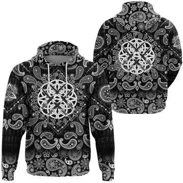 Viking Hoodie Four Crossed The Sword In Circle Of Norse Runes with Bandana Paisley Style RLT12