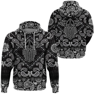 Viking Hoodie God Odin Two Ravens with Bandana Paisley Style RLT12