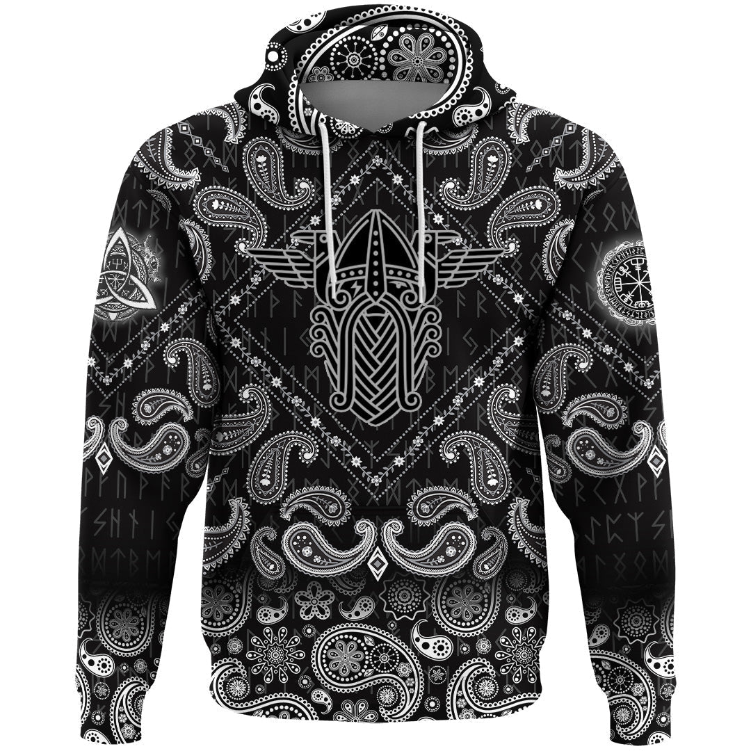 Viking Hoodie God Odin Two Ravens with Bandana Paisley Style RLT12