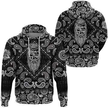 Viking Hoodie God Tor Face with Bandana Paisley Style RLT12