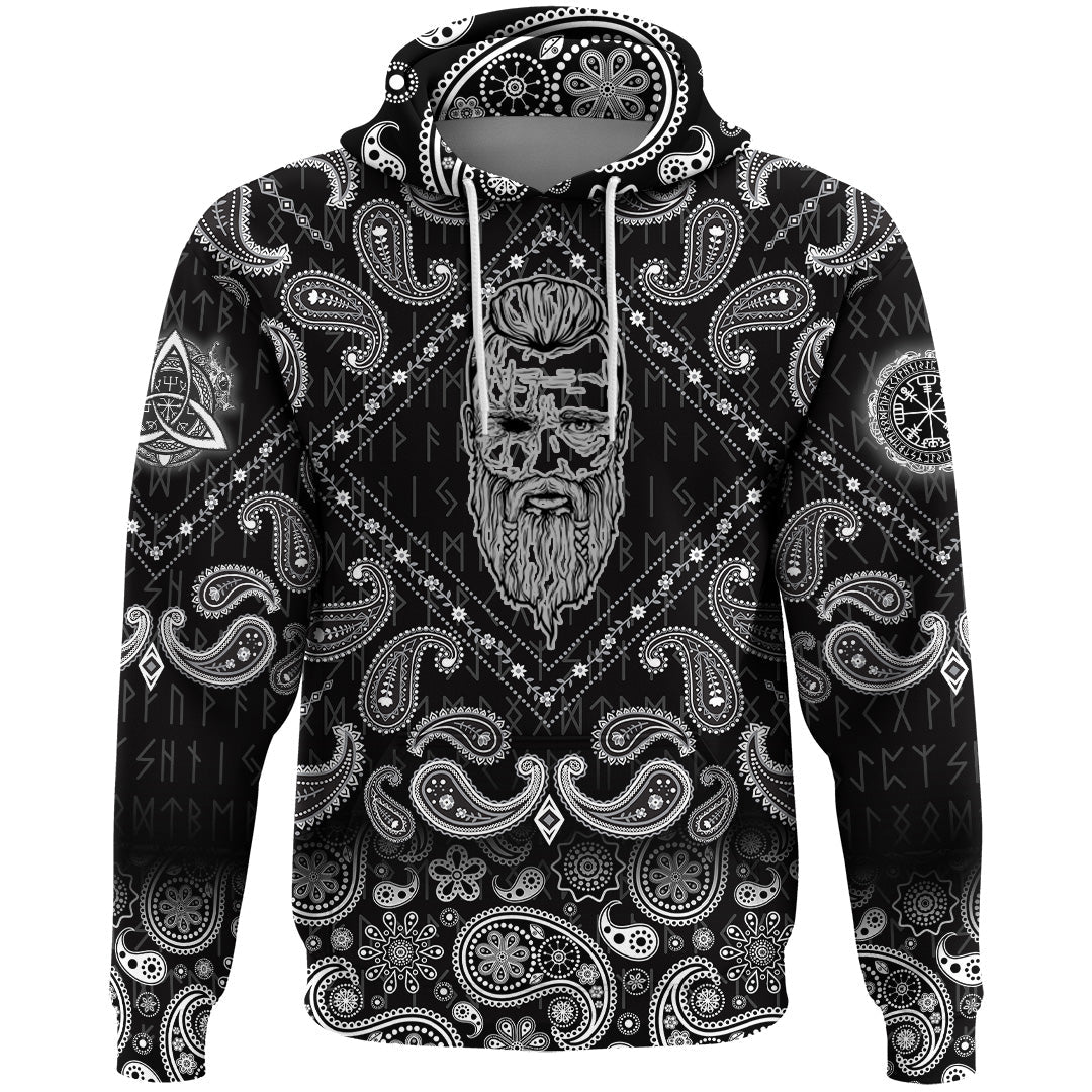 Viking Hoodie God Tor Face with Bandana Paisley Style RLT12