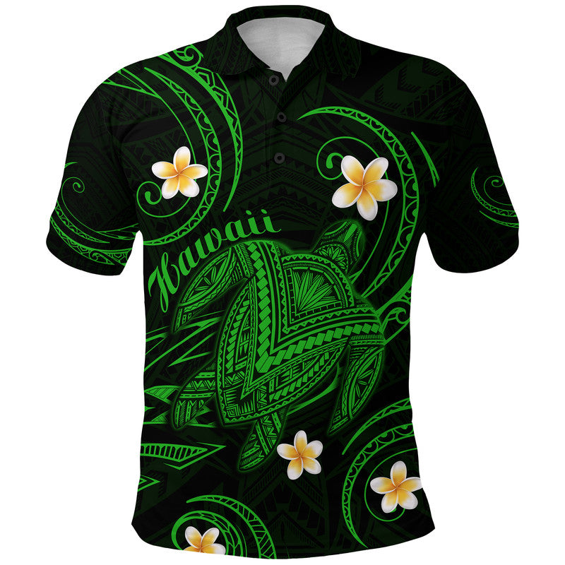 Custom Hawaii Polo Shirt Hawaiian Turtle Plumeria Mixed Polynesian Green Style LT9